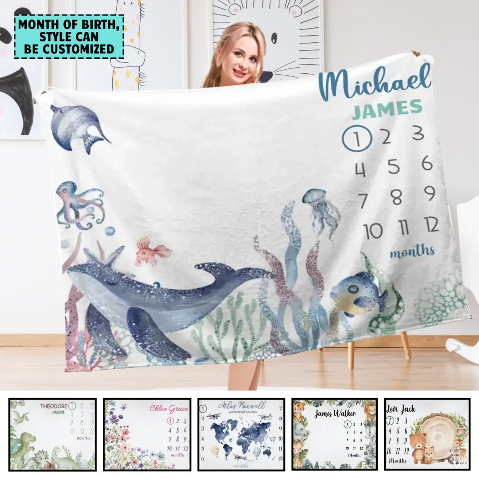 Personalized Blankets Customized Baby Blankets with Baby's Birth Month and Name