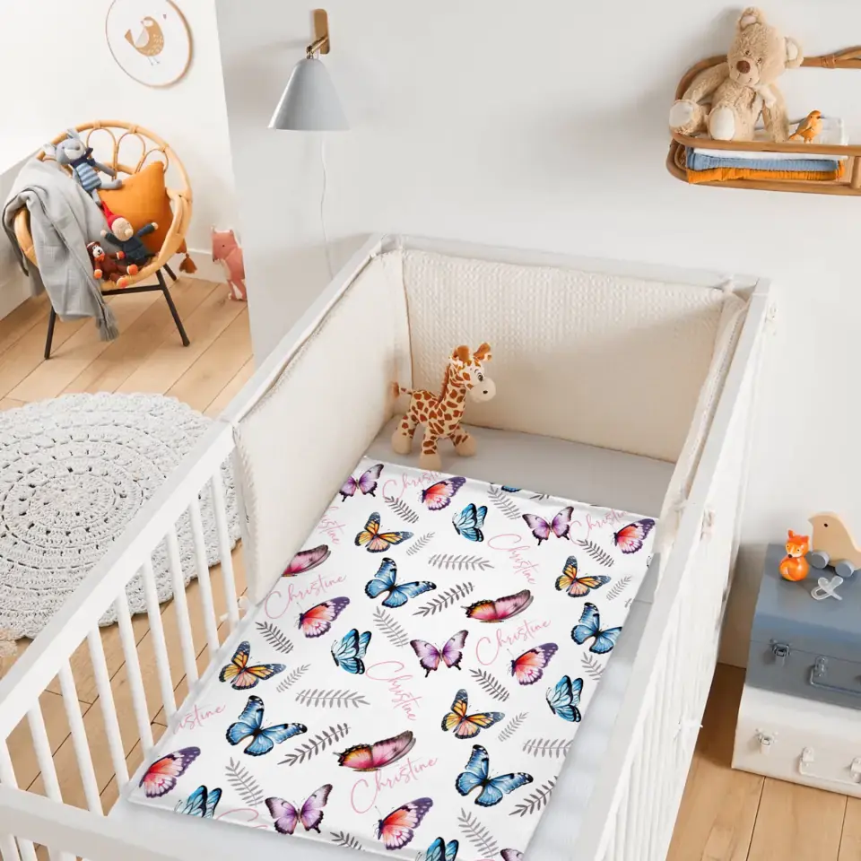Butterflies Baby Blanket, Personalized Name Blanket Gift
