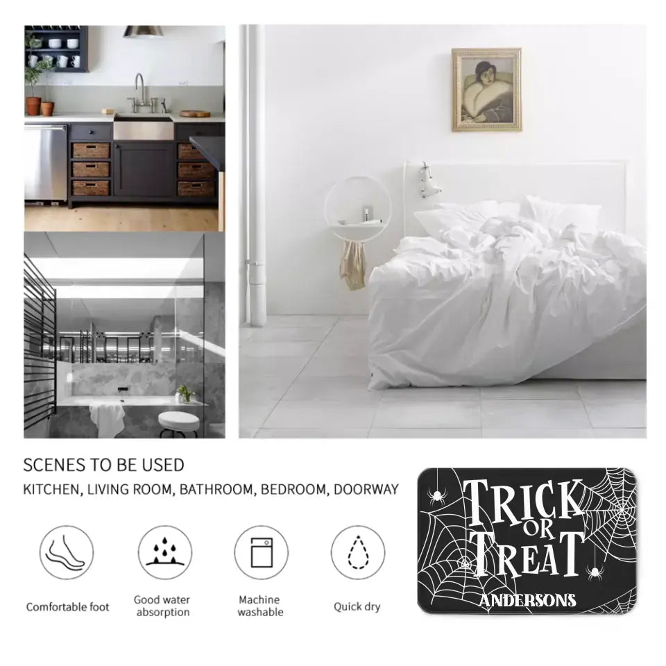 Custom Trick Or Treat Doomat - Personalized Halloween Furniture Decoration Doormat - Halloween Gift for Family Members