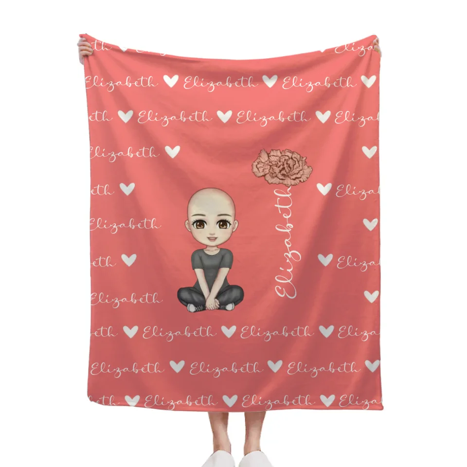 Cute Cartoon Character - Personalised Name Heart Birth Flower Soft Throw Blanket - A Gift For Birthday Person,Friend,Family