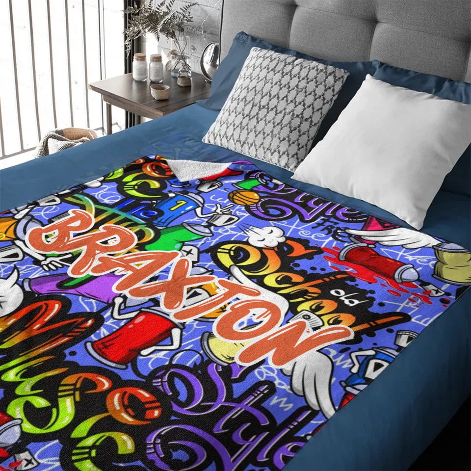 Customized Fun Skateboard Style Blanket - Personalized Name Junior Skateboard Blanket - A Gift For Boy,Children,Skateboard Enthusiast