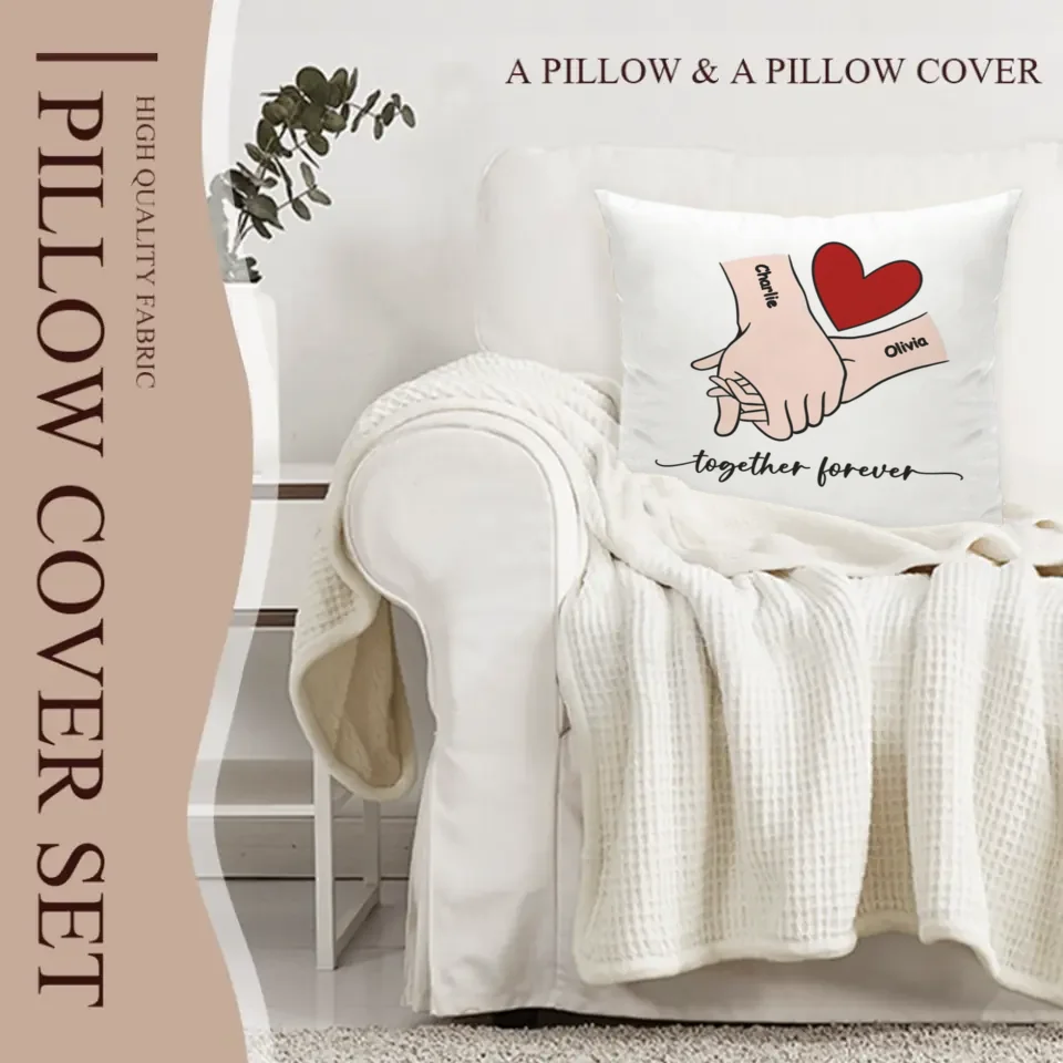 Customized Couple Pillow - Holding Hands Love Pattern Pillowcase with Personalized Name and Theme Text - A Gift For Boyfriend,Girlfriend,Husband,Wife