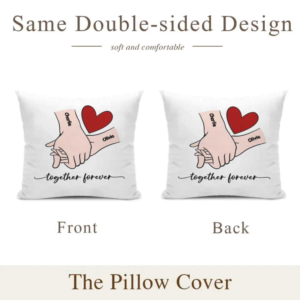 Customized Couple Pillow - Holding Hands Love Pattern Pillowcase with Personalized Name and Theme Text - A Gift For Boyfriend,Girlfriend,Husband,Wife