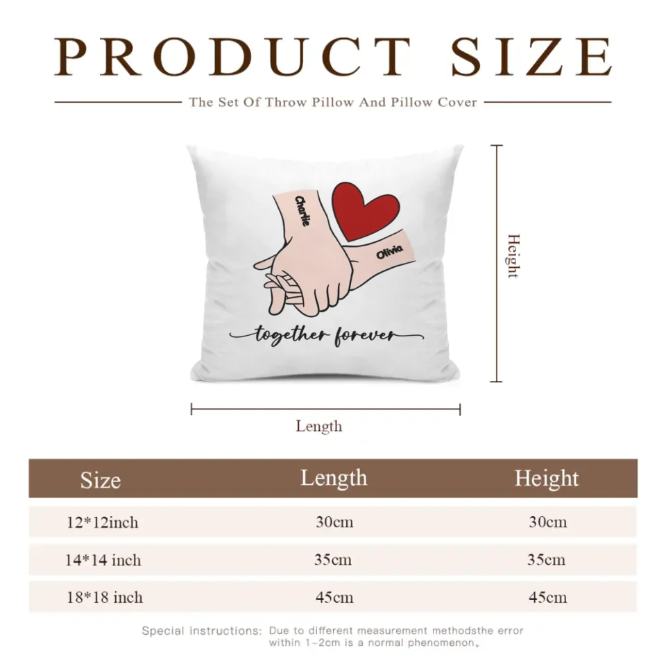Customized Couple Pillow - Holding Hands Love Pattern Pillowcase with Personalized Name and Theme Text - A Gift For Boyfriend,Girlfriend,Husband,Wife
