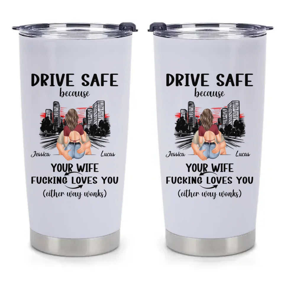 Customized Safe Driving Reminder Car Cup - Personalized Name and Character Safe Driving Themed Couple's Car Cup - A Gift For Husband,Boyfriend