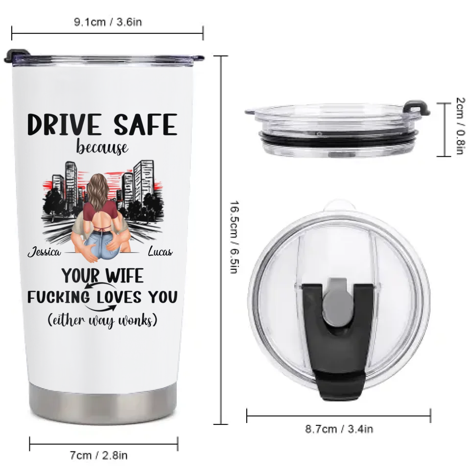 Customized Safe Driving Reminder Car Cup - Personalized Name and Character Safe Driving Themed Couple's Car Cup - A Gift For Husband,Boyfriend