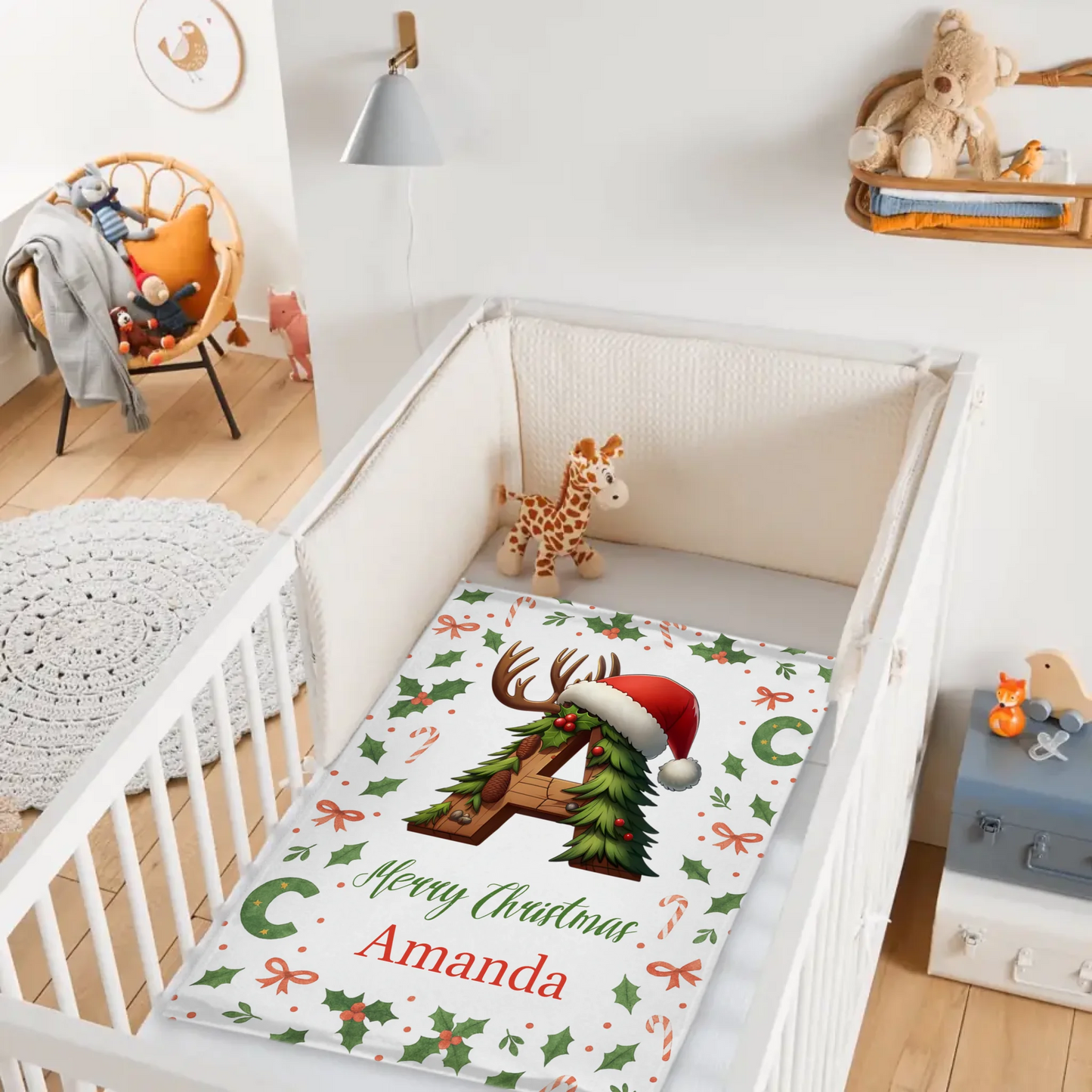 Customized Christmas Tree Snowman Elf Igloo Initial Blanket - Personalized Name And Initial - Christmas Gift for Kids Family, Christmas Gatherings