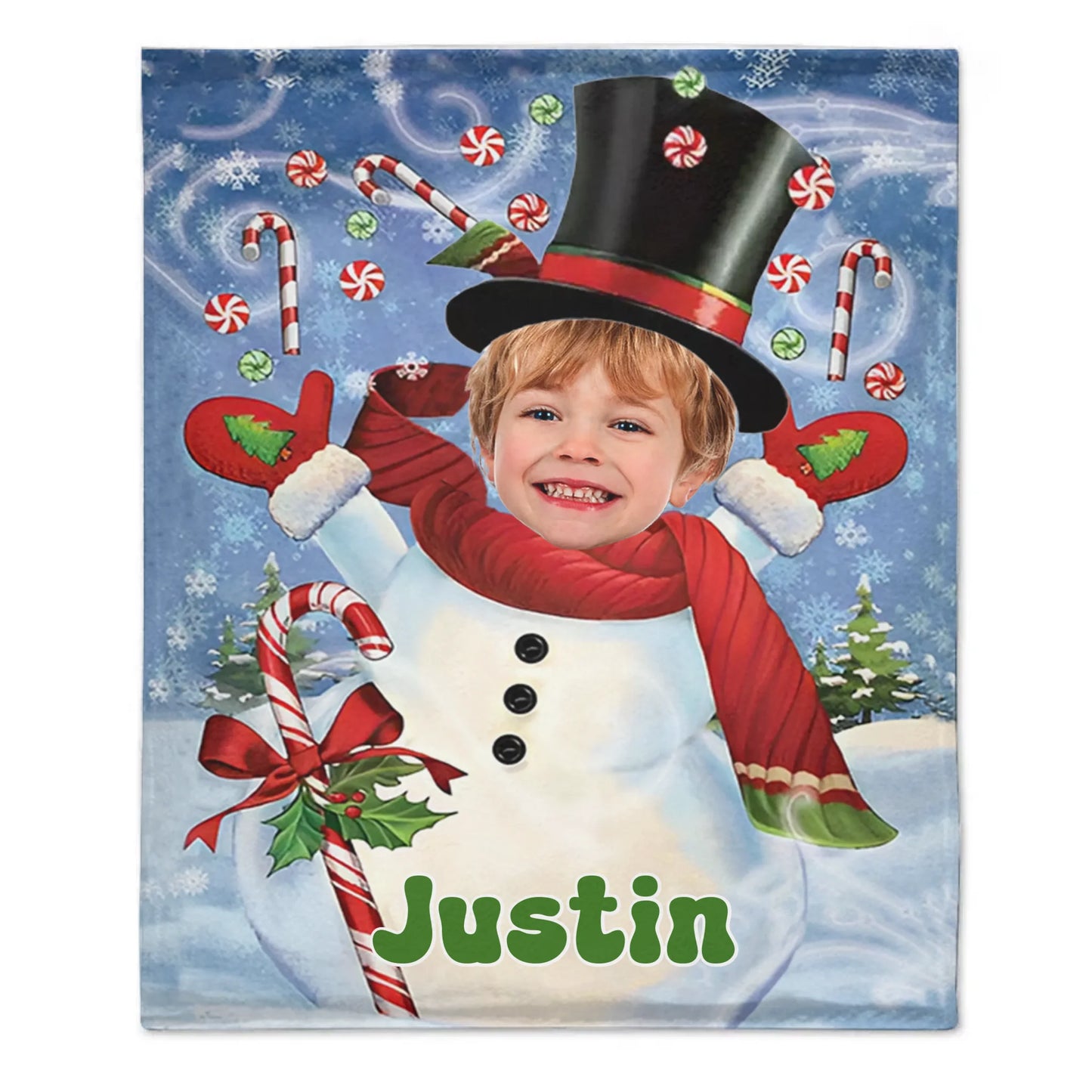 ⛄️Customized Snowman Blanket - Personalized Photos and Names Flannel Soft Blanket - Gift for Kids