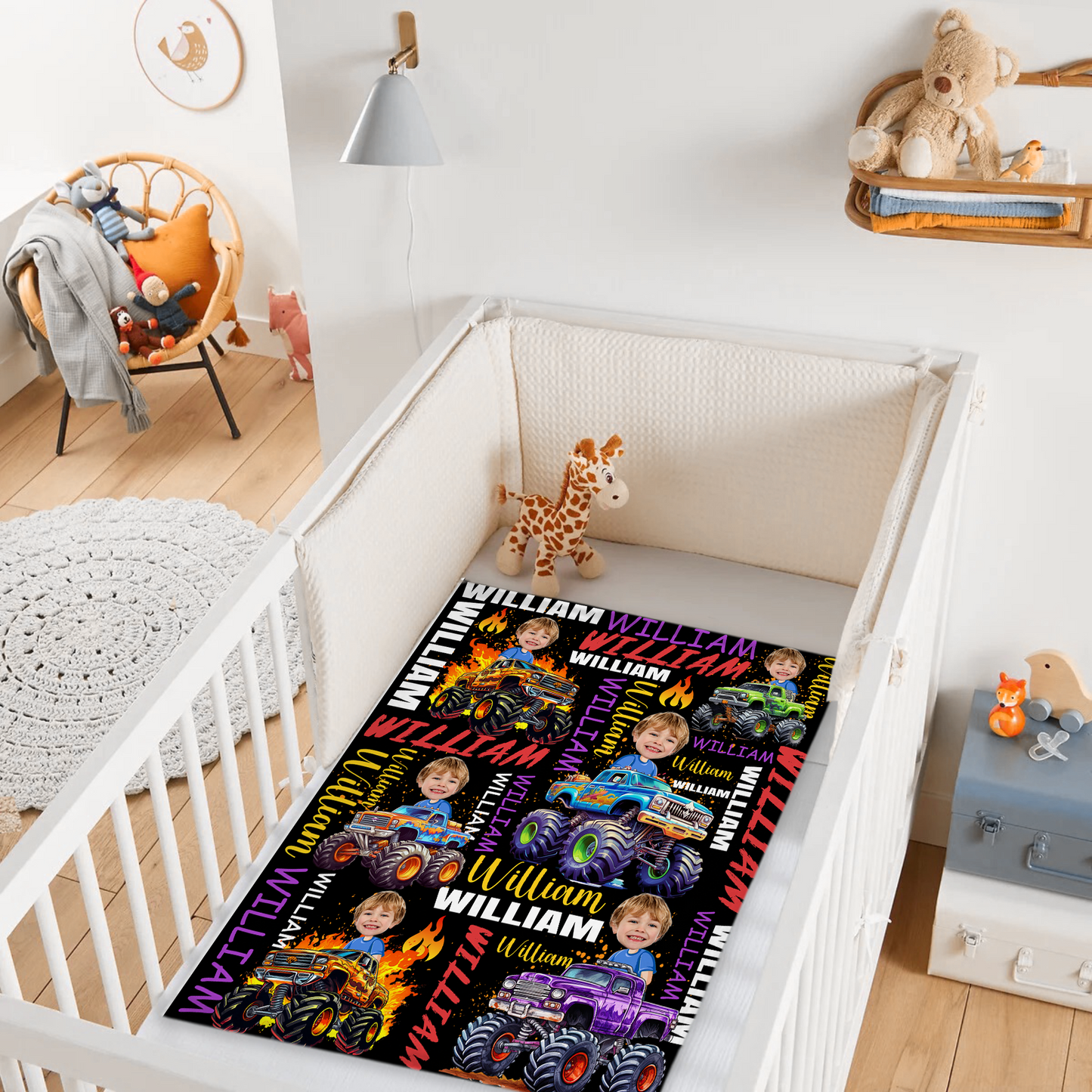 Personalized Custom Blankets for Boys Driving Trucks - Custom Name Blankets - Gifts for Kids