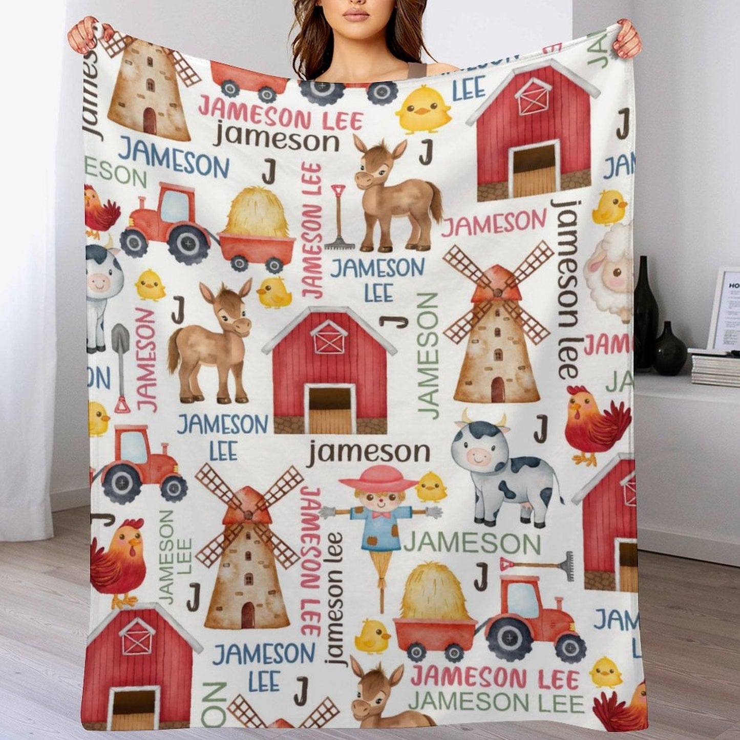 ️Horse Cow Barn Farm Personalized Name Baby Blanket