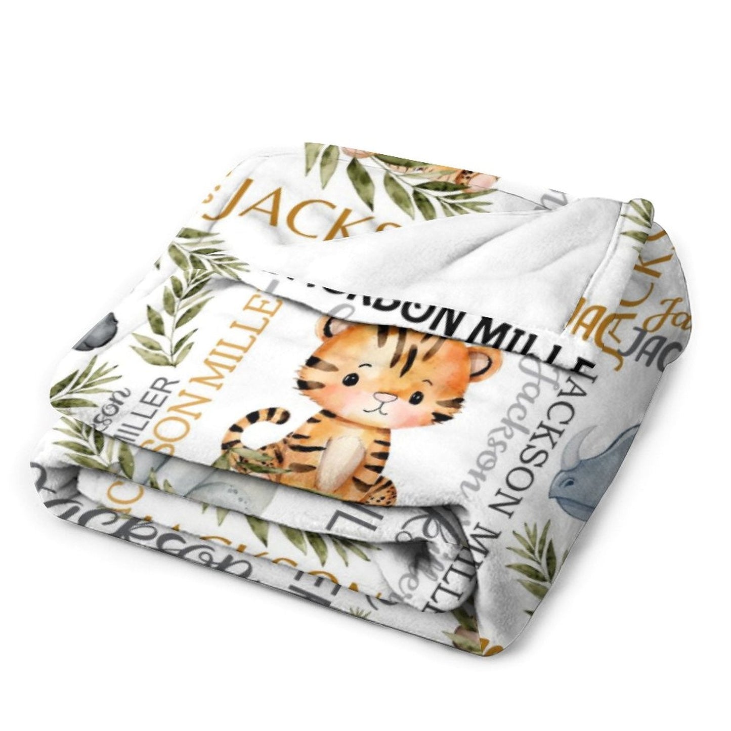 ️Watercolor Safari Animal Personalized Name Baby Blanket