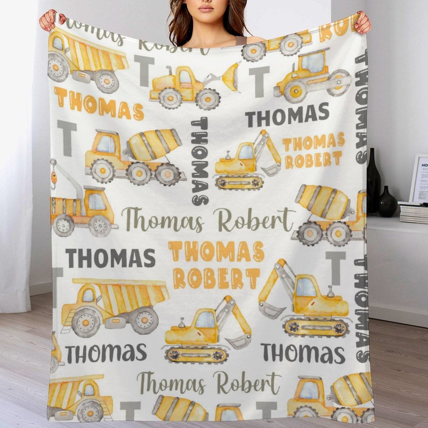 ️Personalized Name Construction Vehicles Baby Blanket