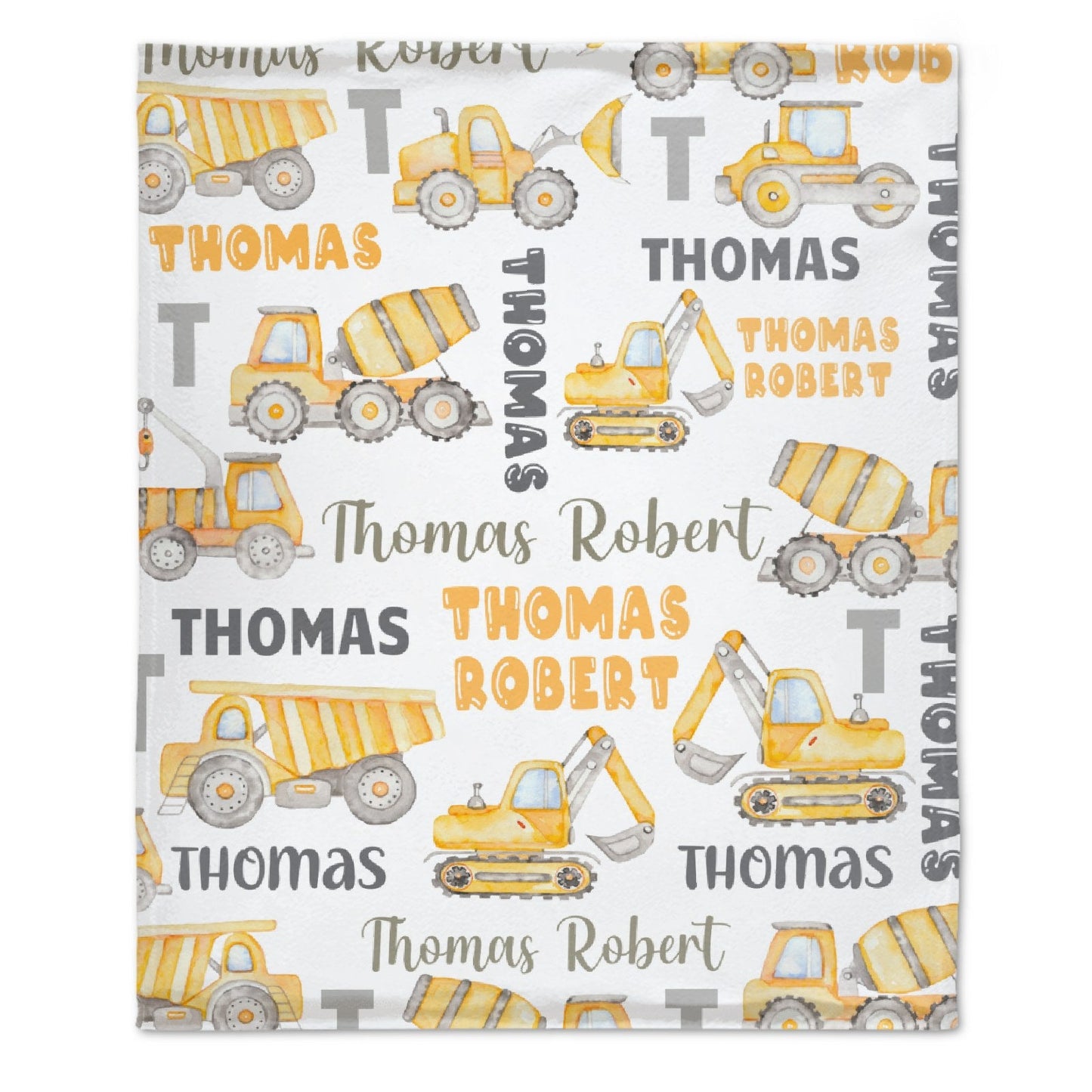 ️Personalized Name Construction Vehicles Baby Blanket