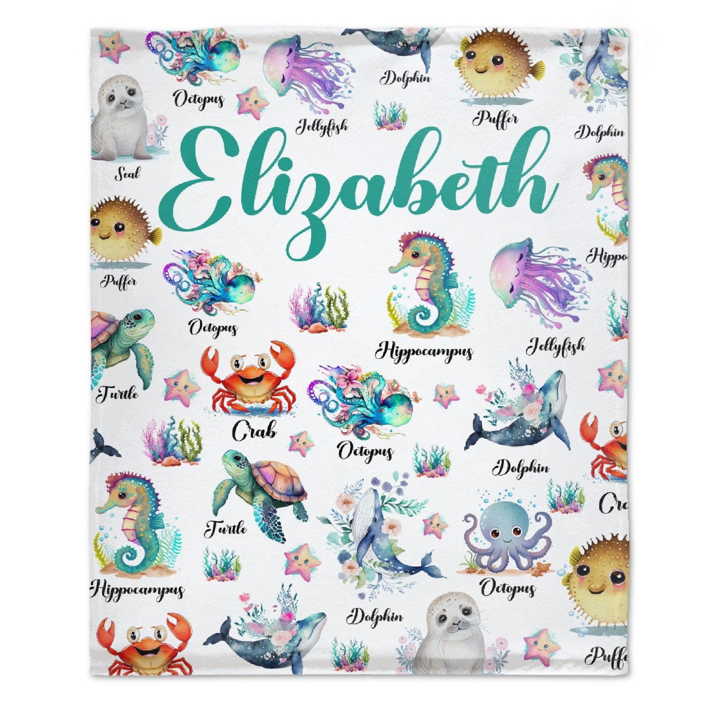 ️Custom Name Cute Sea Animal Blanket - Gifts for Kids