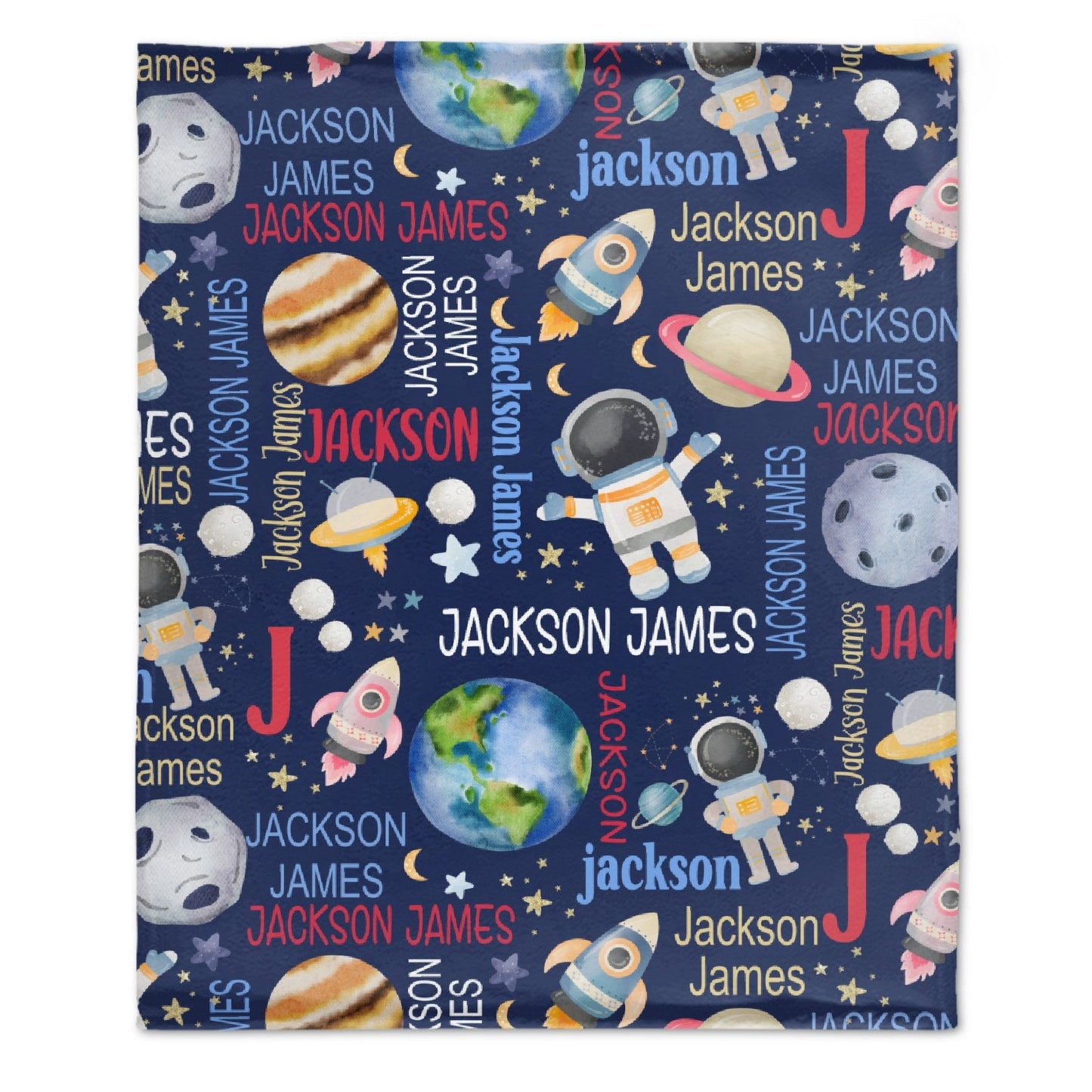 ️Personalized Outer Space Theme Custom Name Pattern Baby Blanket