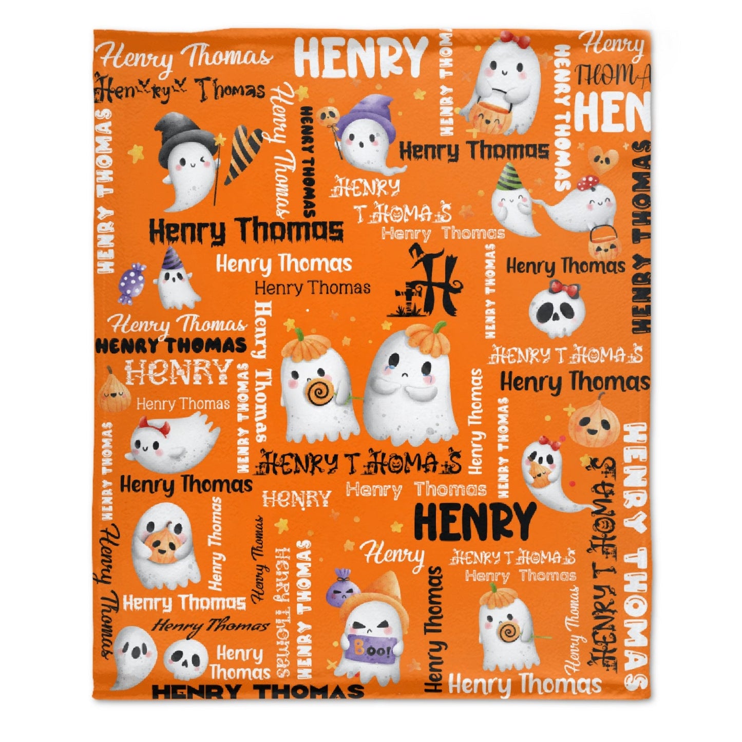 ️Halloween Cute Ghost Name Custom Blanket - Halloween Gifts