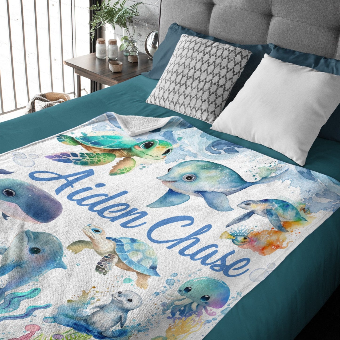 ️Whale Shark Fish Ocean Personalized Name Baby Blanket