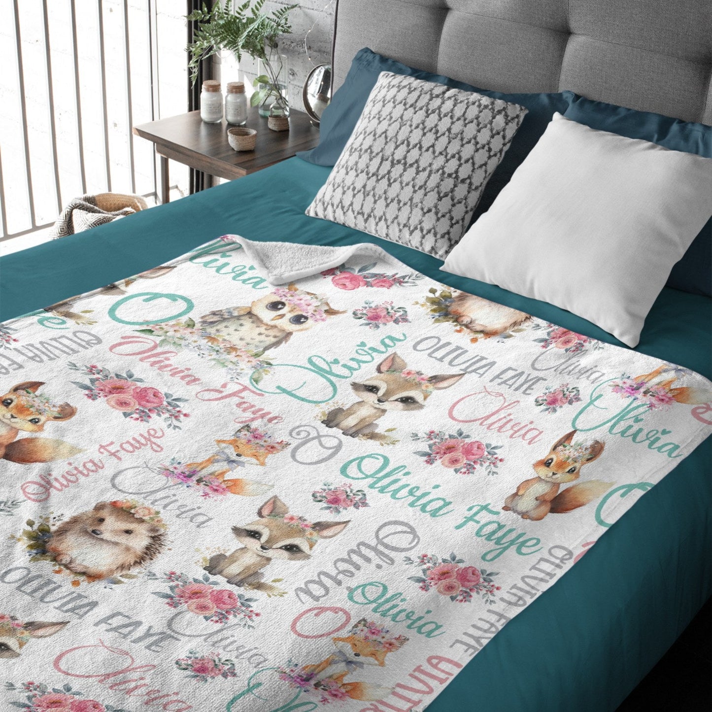 ️Personalized Baby Woodland Animals Name Blanket - Gift for baby