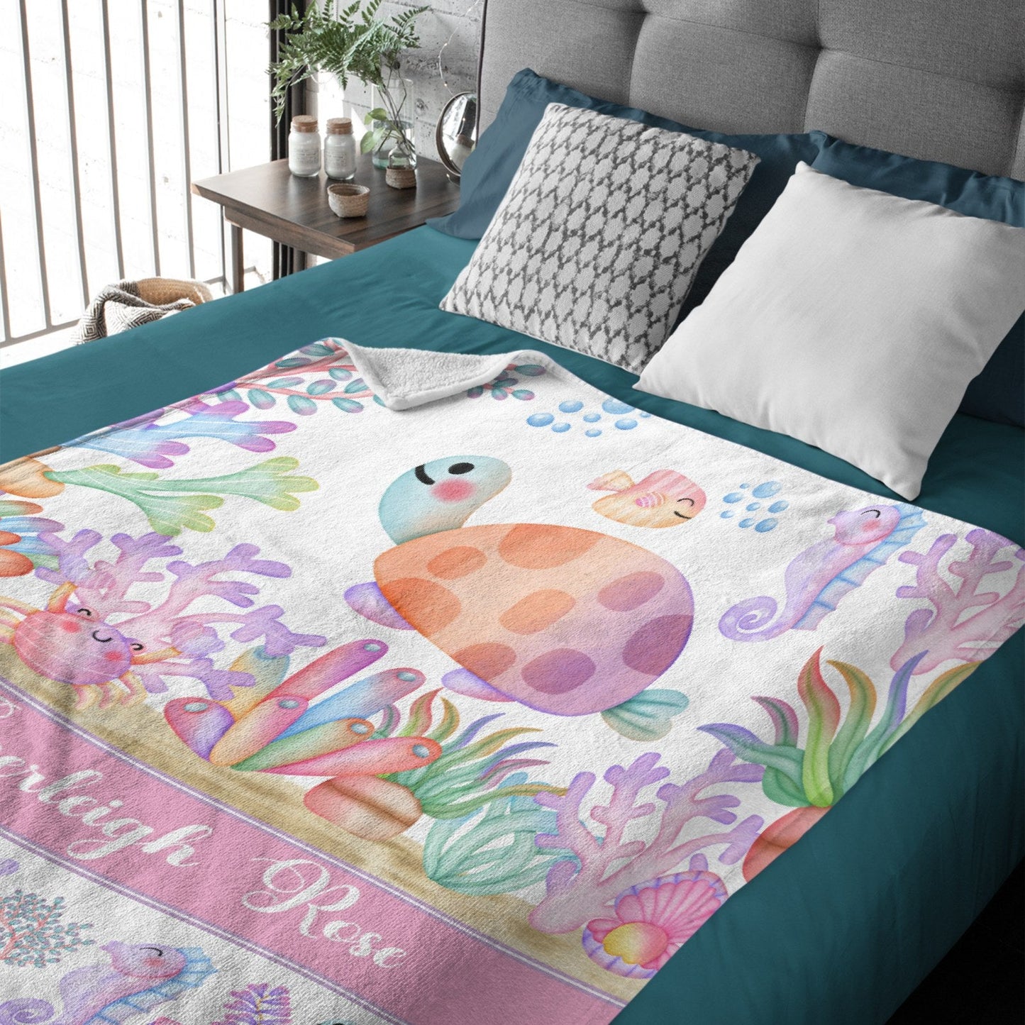 ️Personalized Sea Creatures Baby Blanket for Girls
