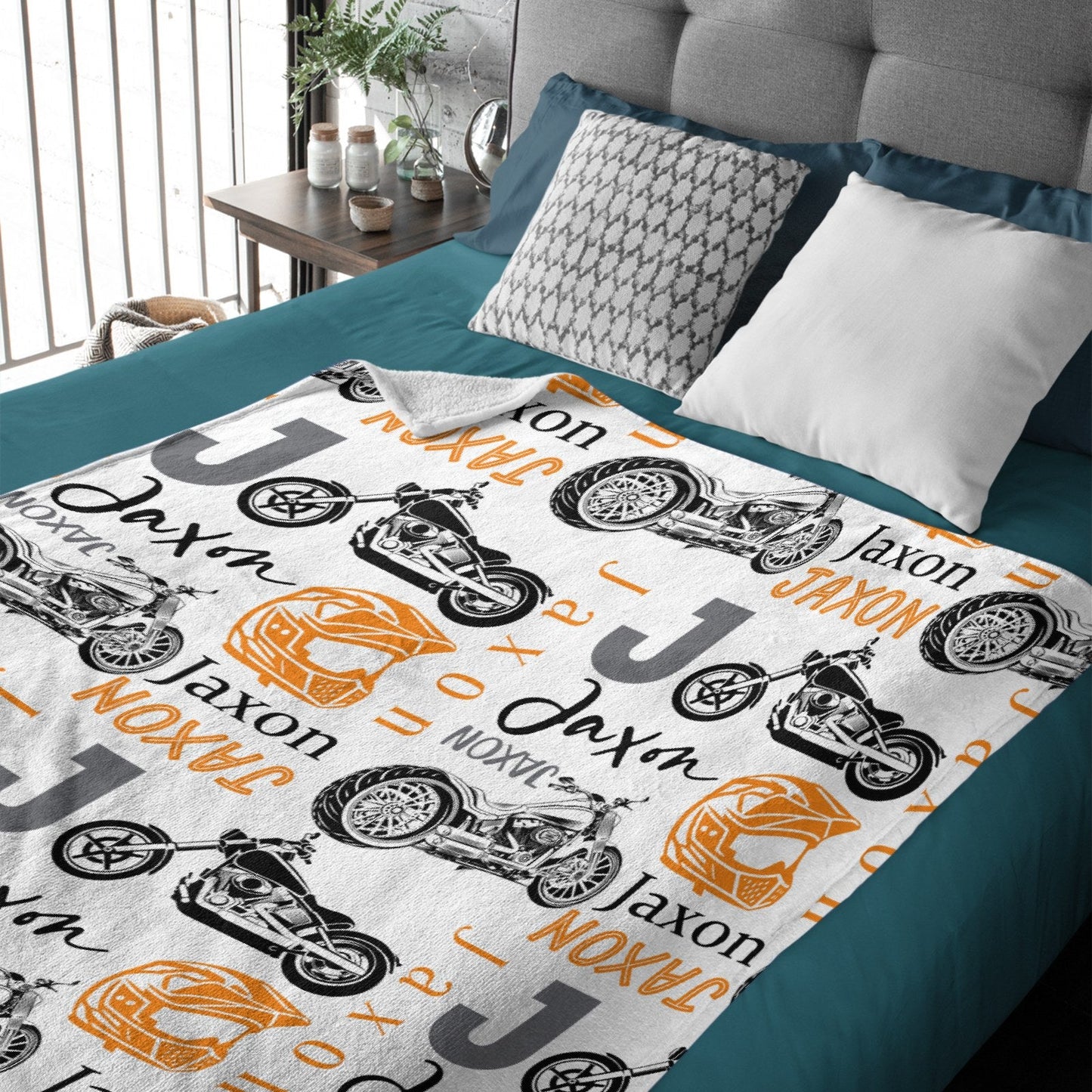 ️Personalized Motorcycle Theme Custom Name Blanket