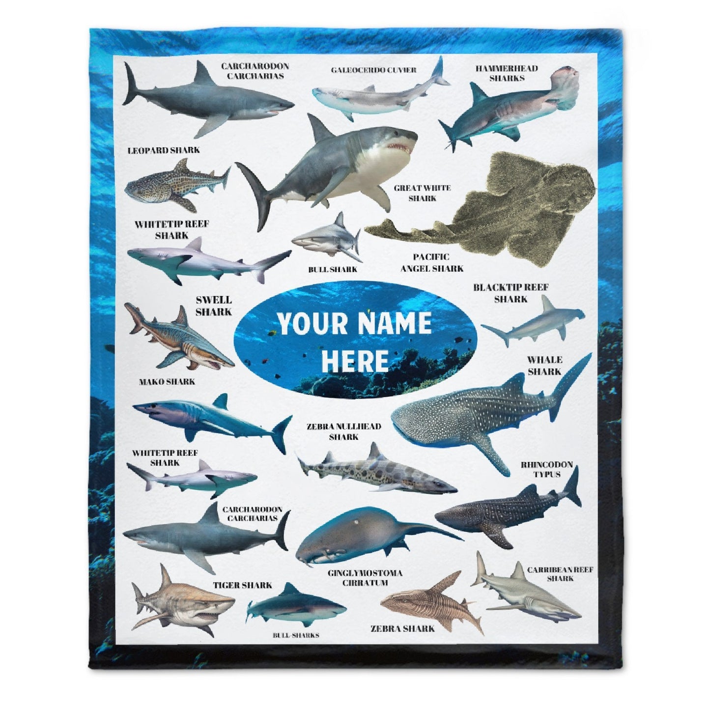 ️Personalized Name Shark Blanket for Kids