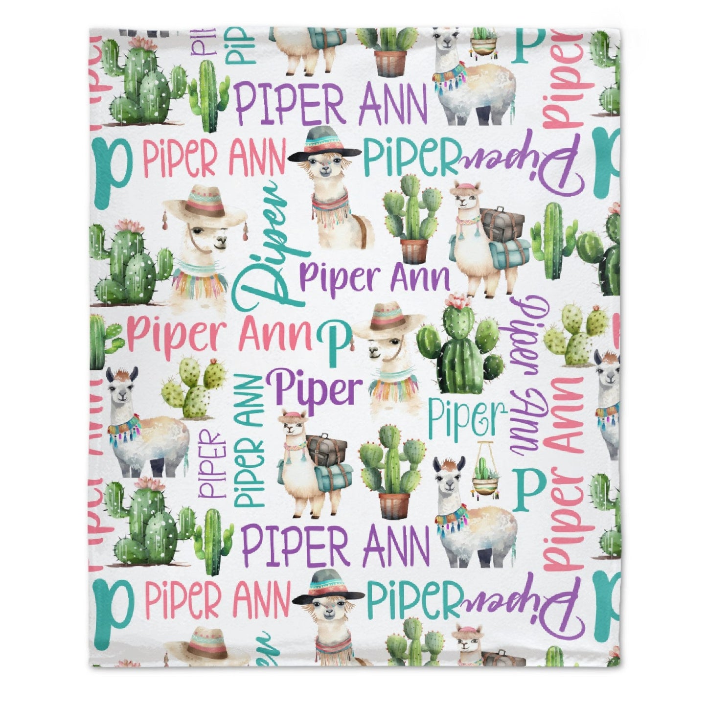 ️Personalized Cactus Llama Girl Name Blanket
