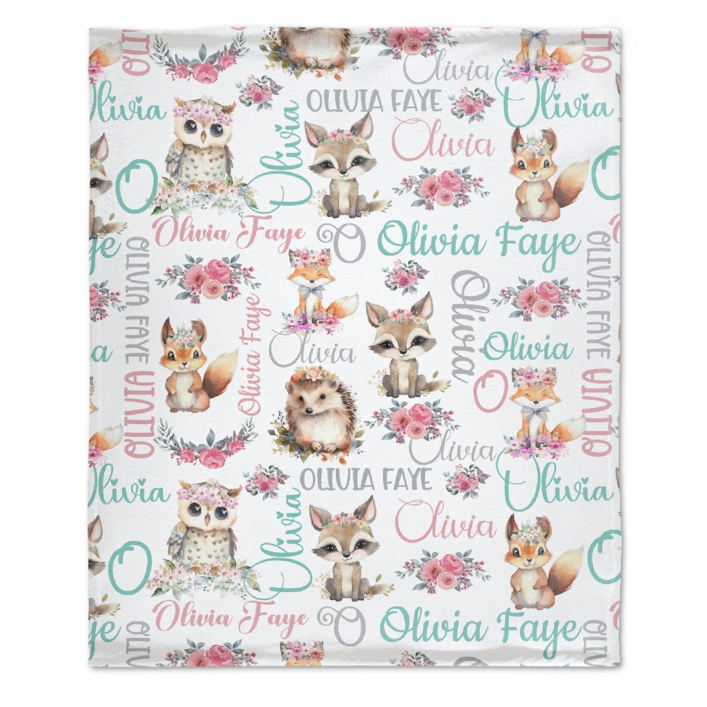 ️Personalized Baby Woodland Animals Name Blanket - Gift for baby