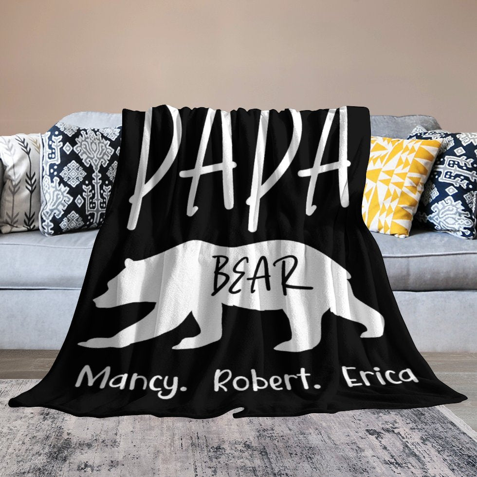 Custom Name Papa Bear Blanket - Gift for Dad