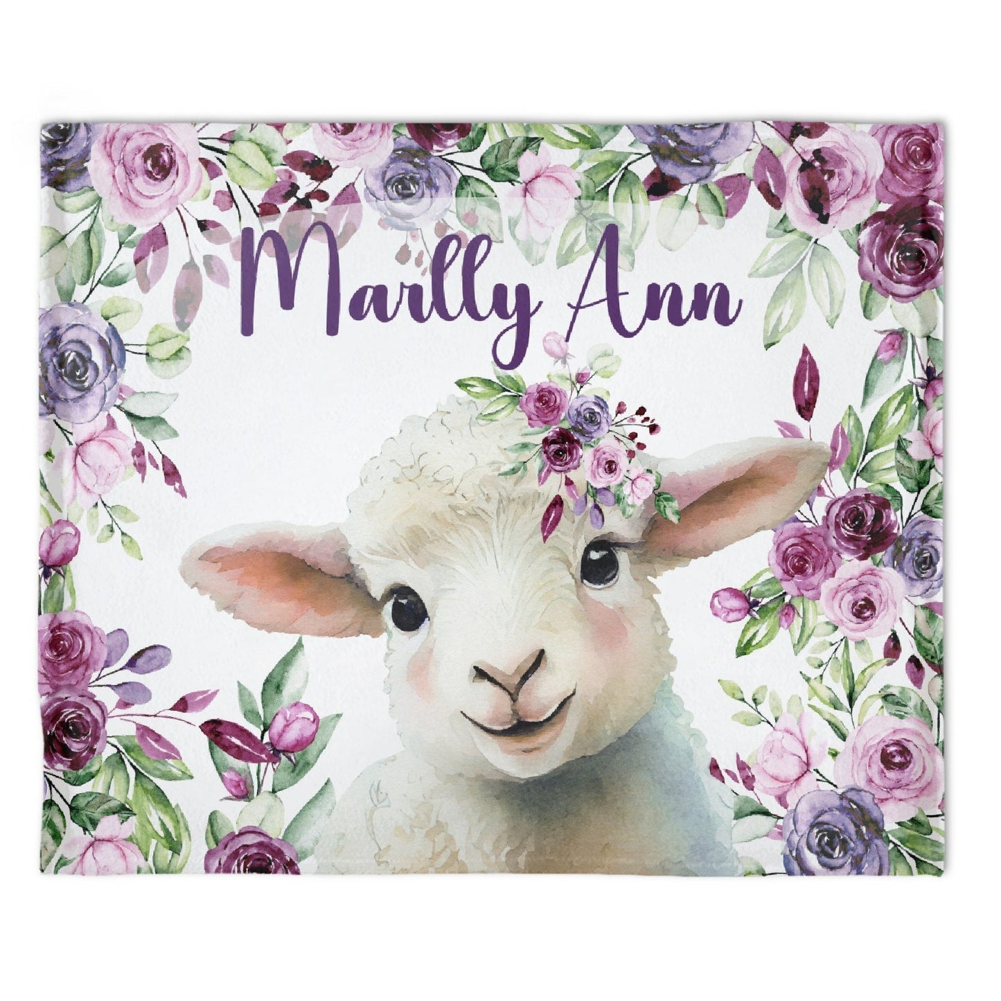 ️Personalized Name Baby Lamb Floral Kids Baby Blanket