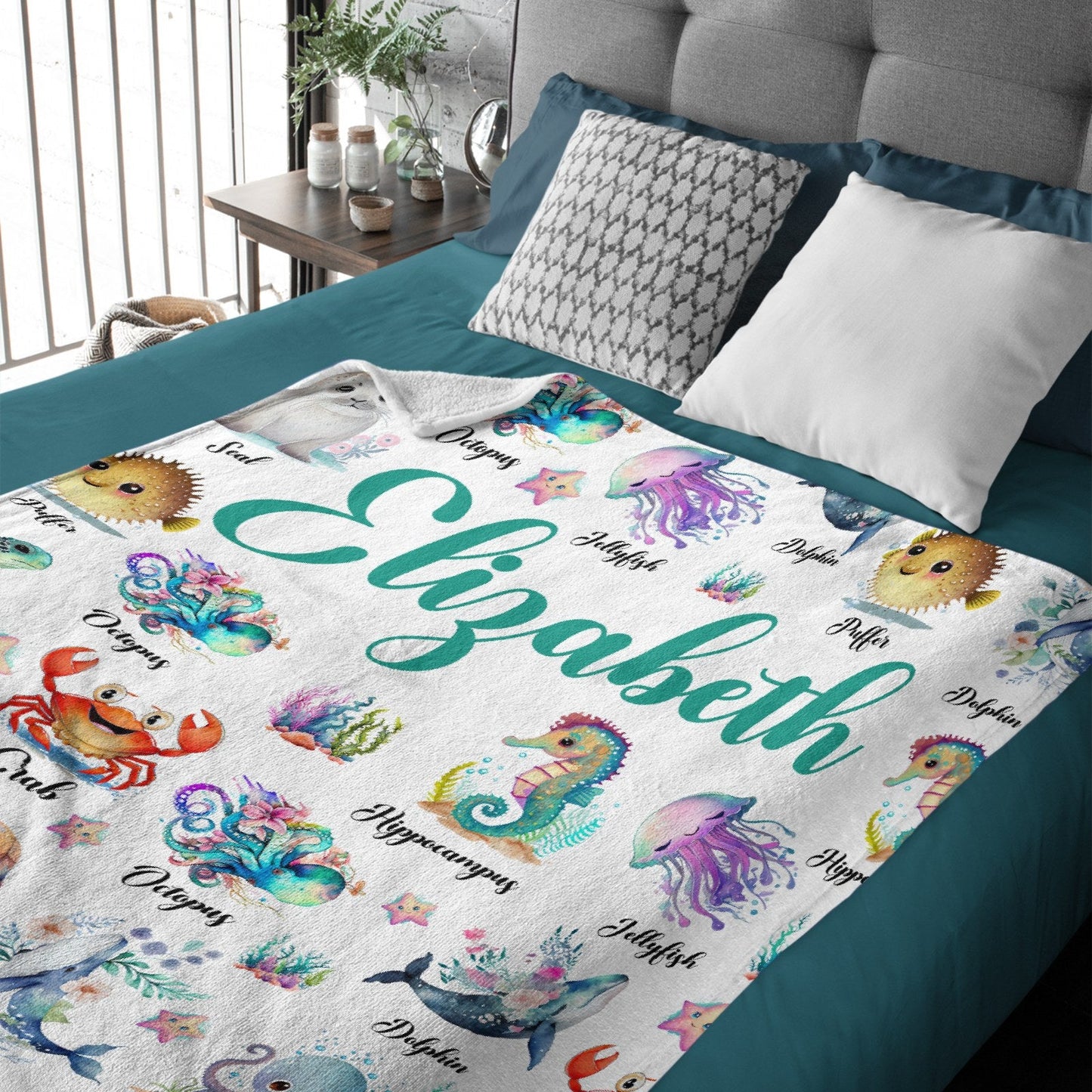 ️Custom Name Cute Sea Animal Blanket - Gifts for Kids