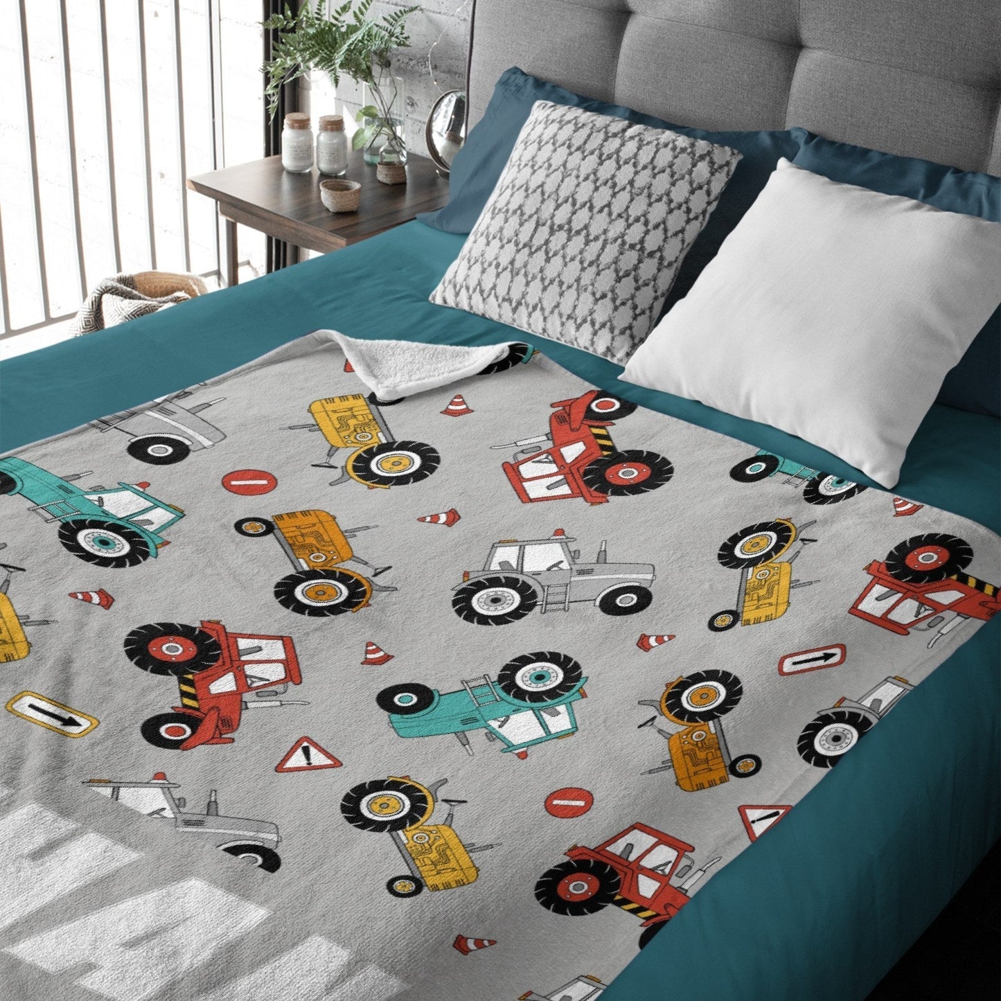 ️Personalize Cool Truck Car Tractor Kids Blanket for Boys