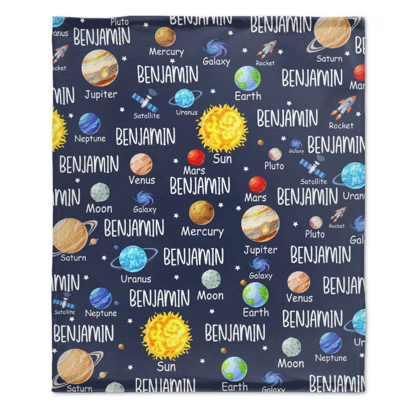️Space Planets Theme Custom Name Baby Blanket