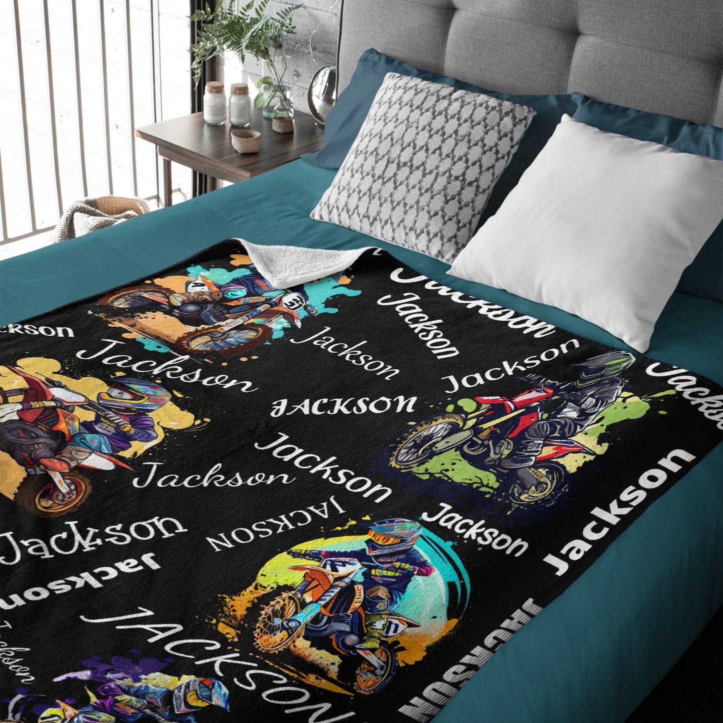 ️Personalized Custom Name Motocross Rider Blankets Blanket For Kids