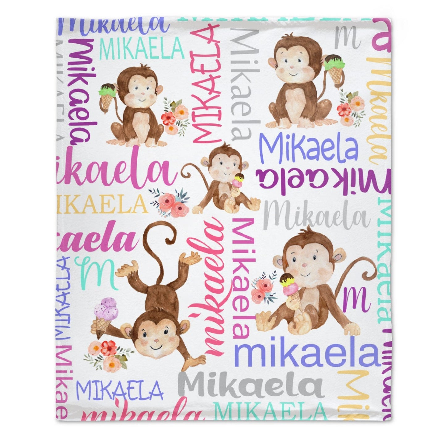 ️Personalized Rainbow Monkey Baby Blanket