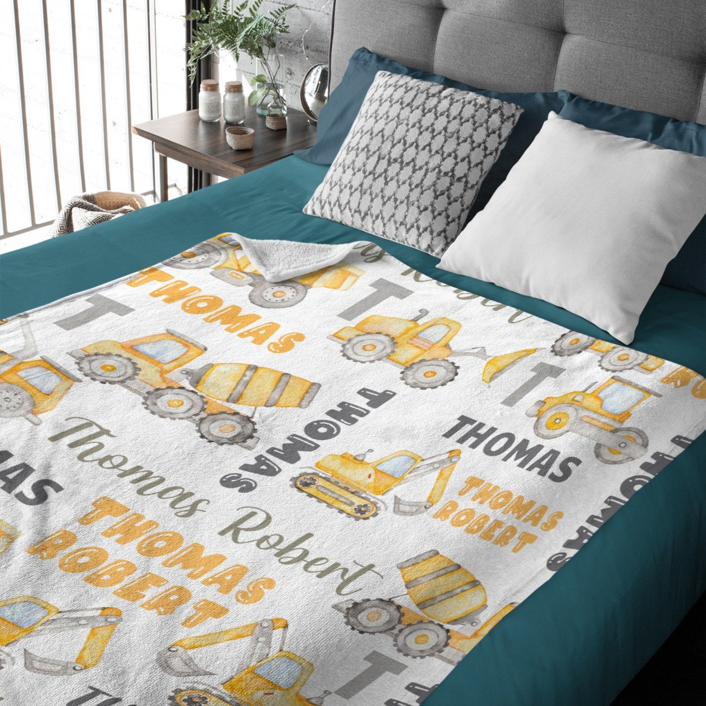 ️Personalized Name Construction Vehicles Baby Blanket