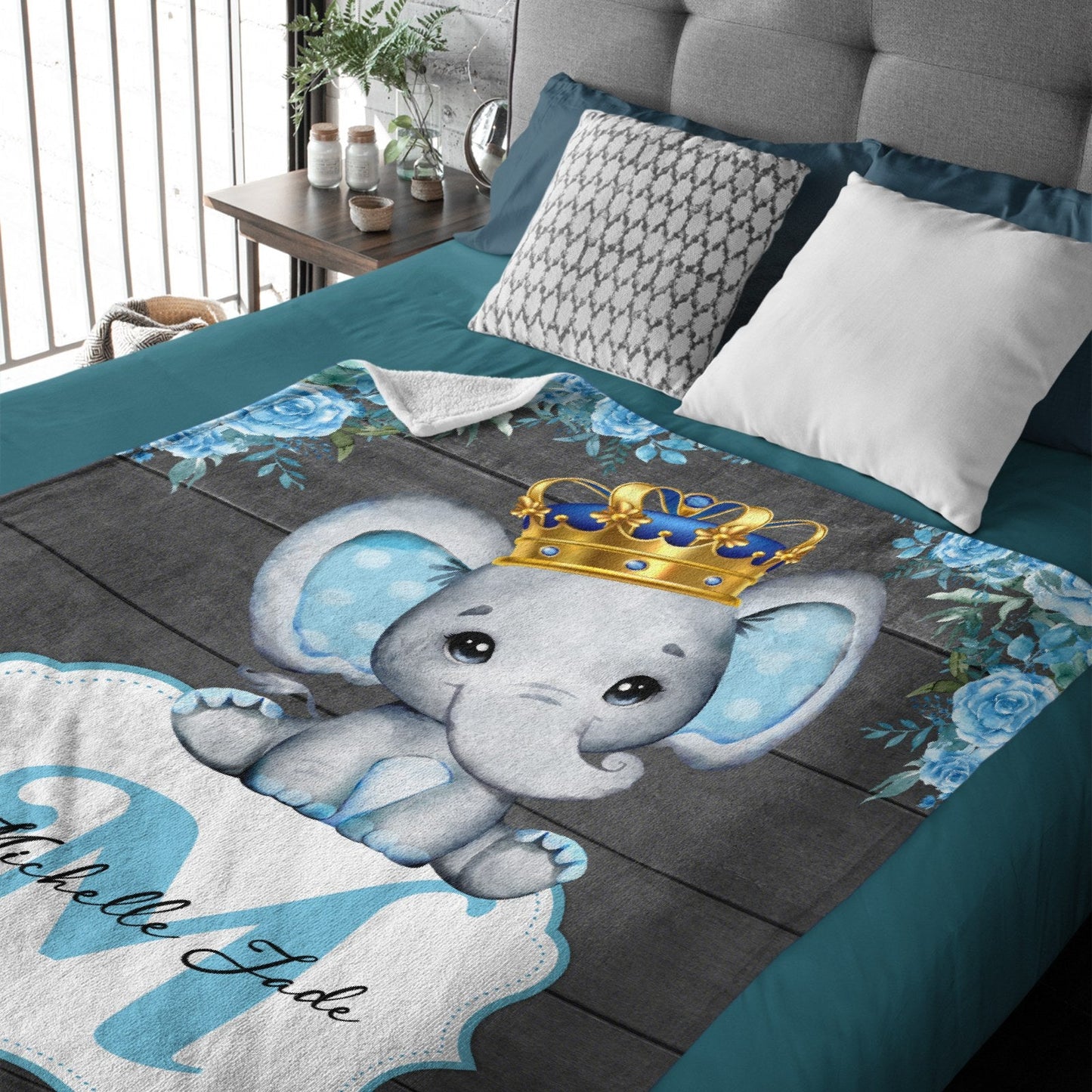 ️Custom Baby Blanket for Baby Boy Girls - Personalized Purple Elephant Flower Design for Kids Toddler Swaddling Birthday Gifts