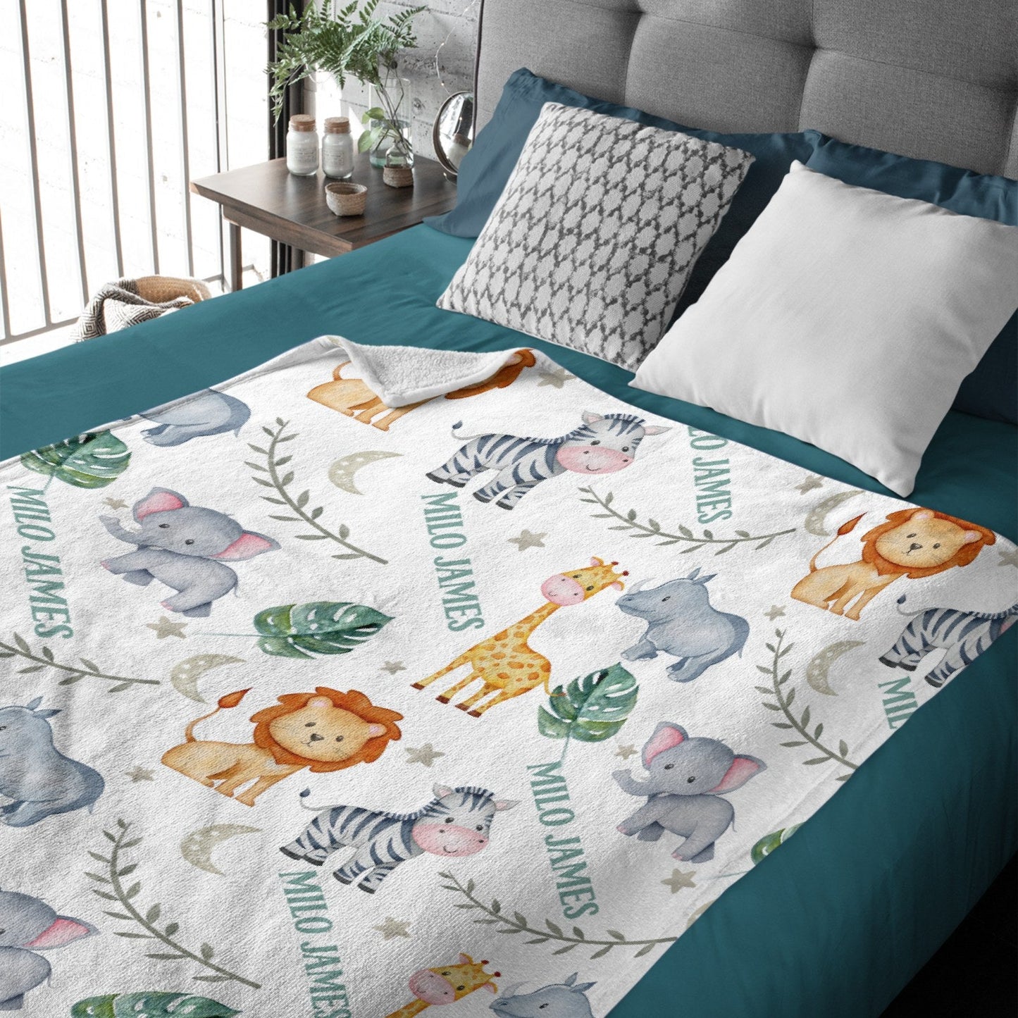 ️Safari Animals Personalized Baby Name Blanket