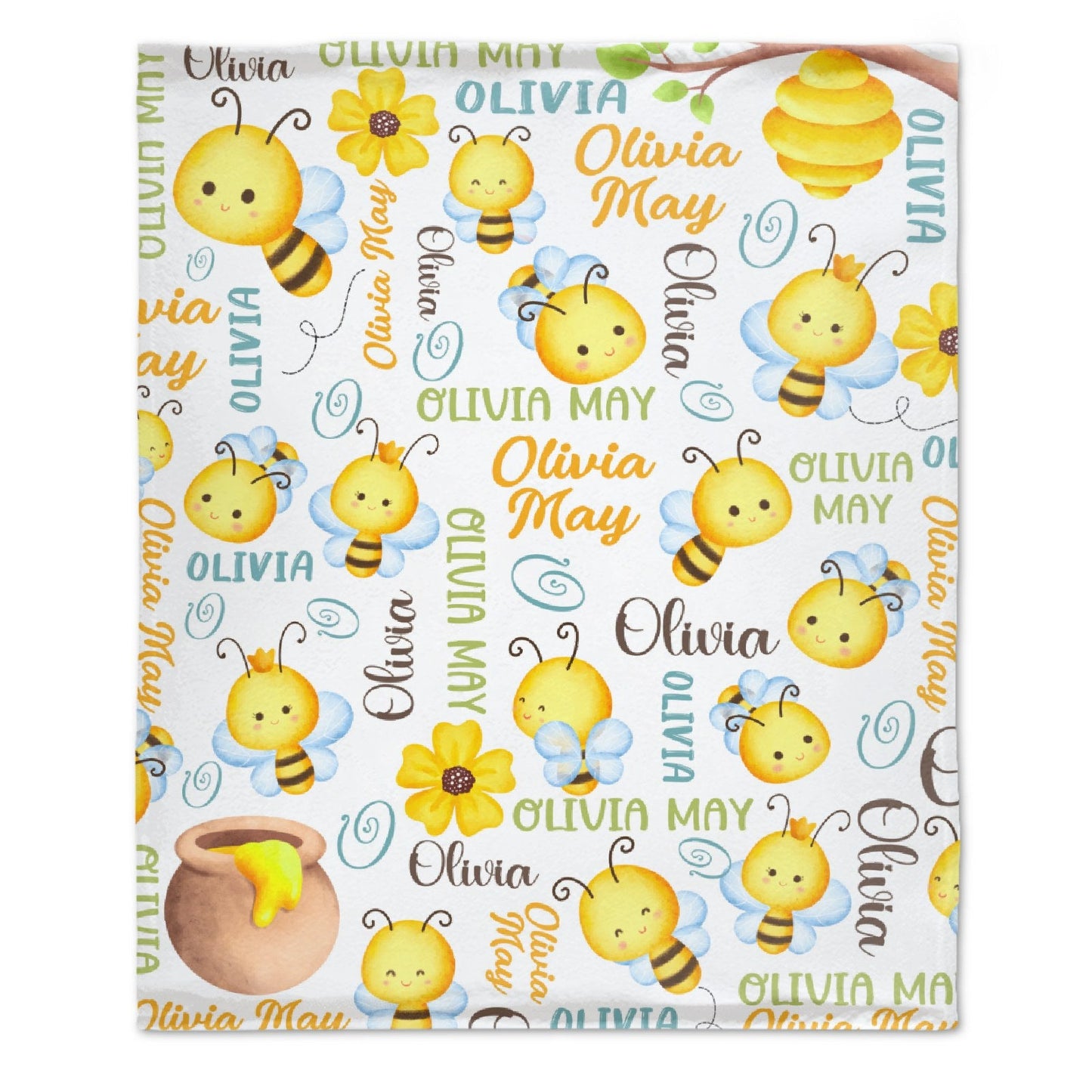 ️Personalized Honey Bee Name Blanket