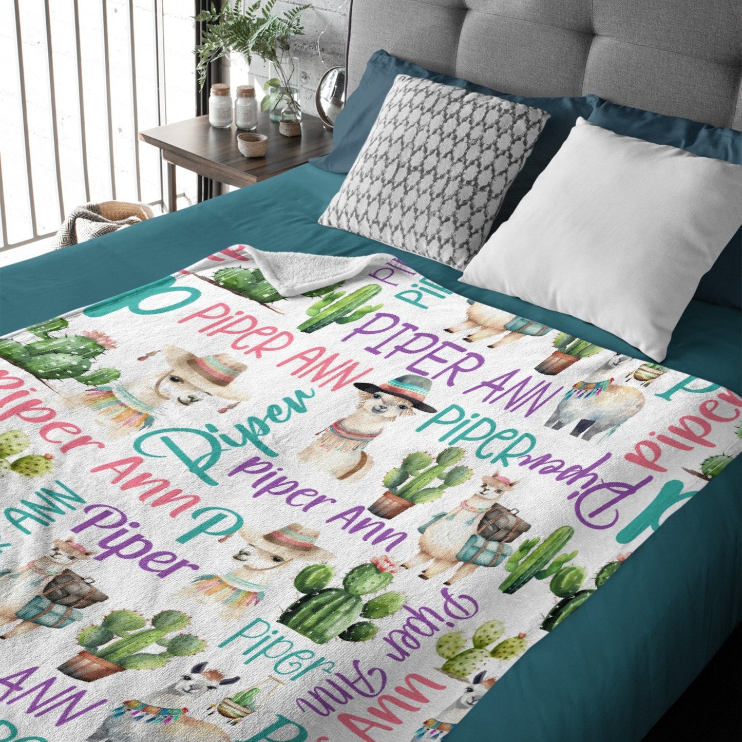 ️Personalized Cactus Llama Girl Name Blanket