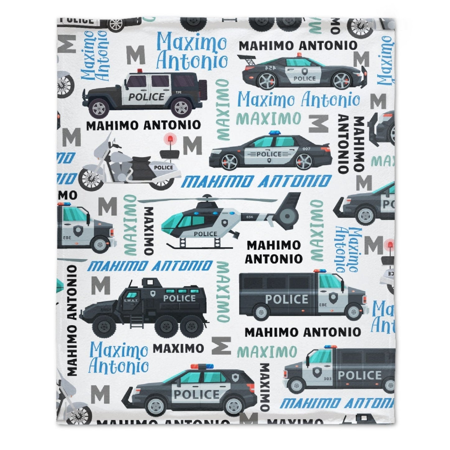 ️Personalized Police Car Helicopter Name Blanket