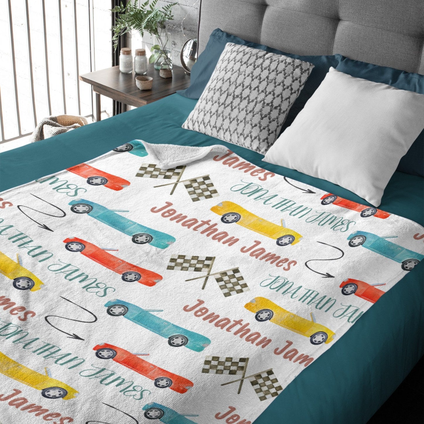 ️Personalized Name Race Car Baby Blanket