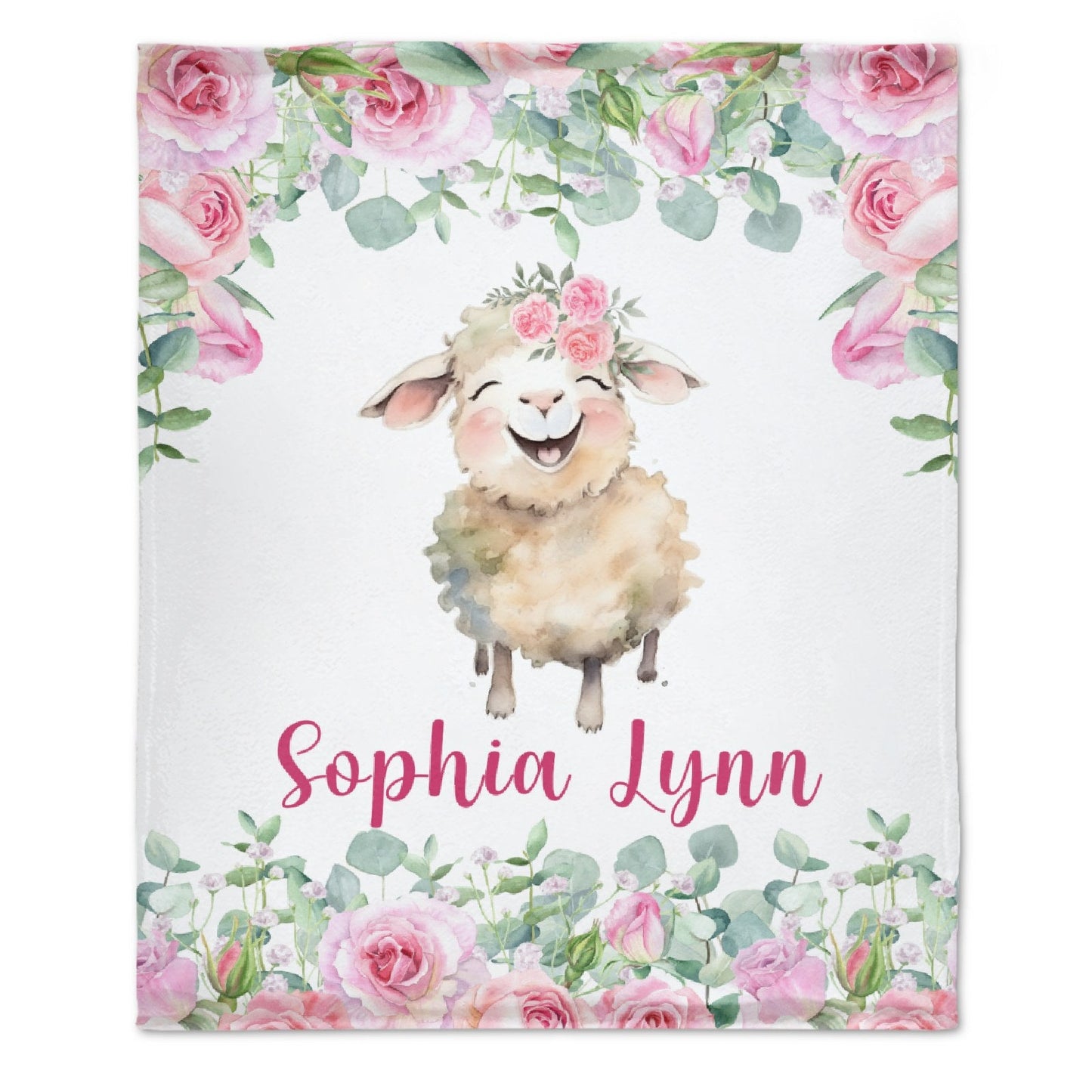 ️Custom Name Baby Girl Lamb Blanket