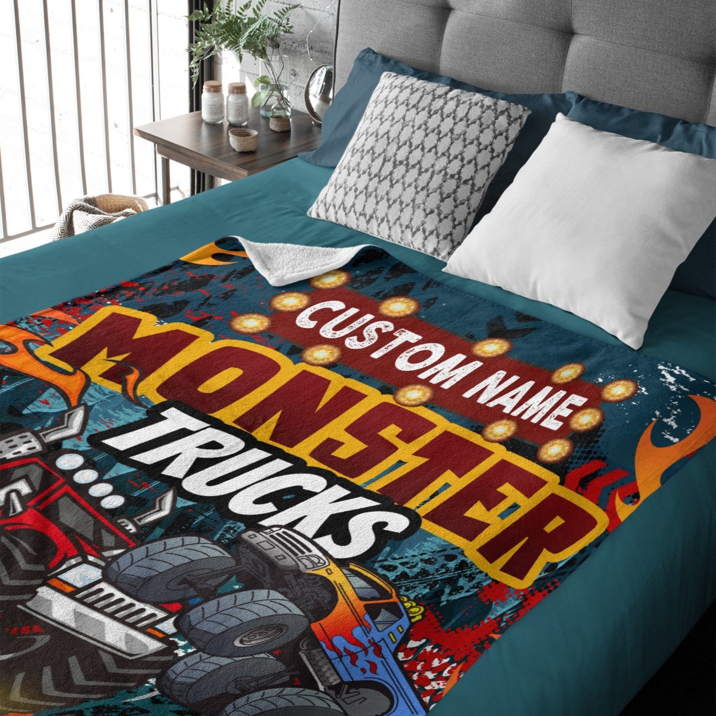 ️Custom Name Monster Cartoon Truck Kids Blanket