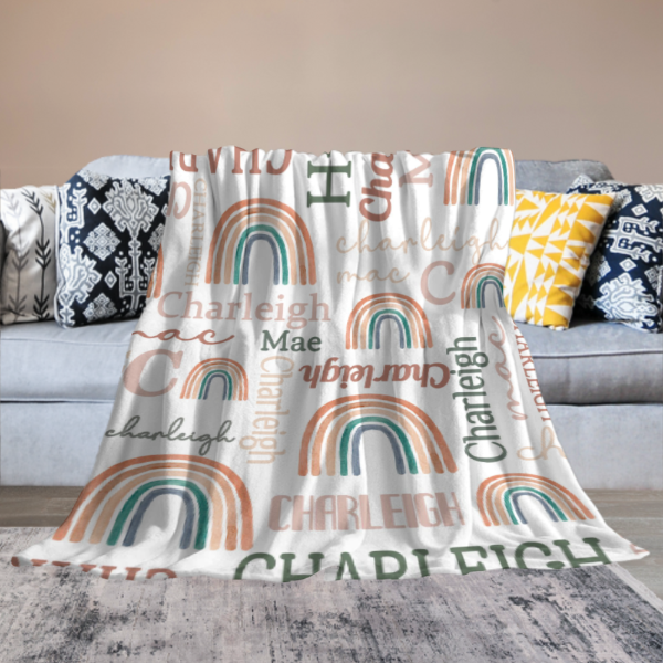 ️ Personalized Modern Rainbow Name Pattern Baby Blanket