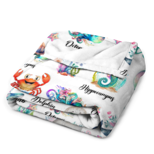 ️Custom Name Cute Sea Animal Blanket - Gifts for Kids