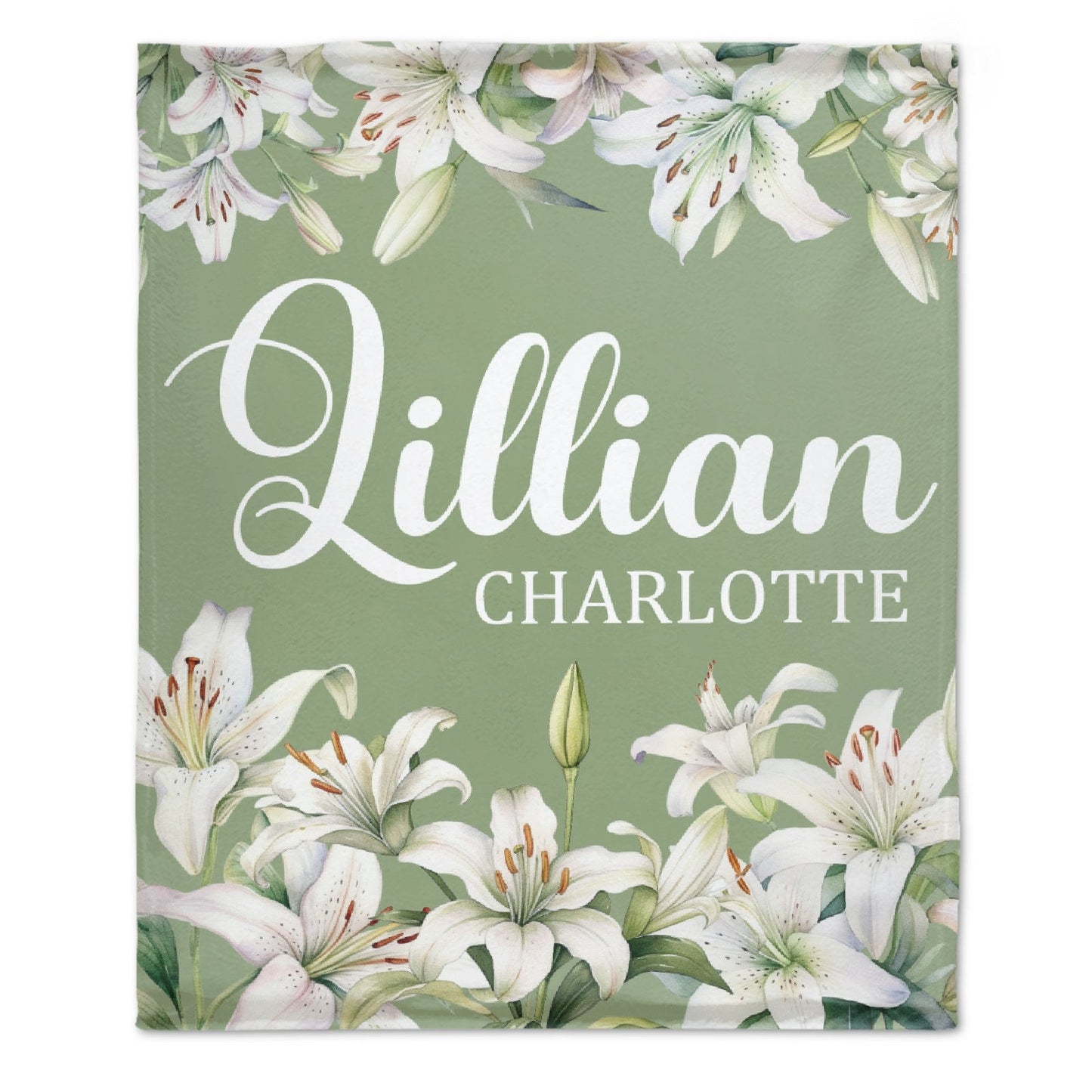 ️White Lily Floral Personalized Baby Blanket