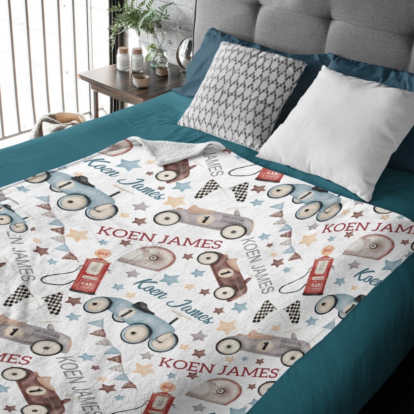 ️Personalized Vintage Toy Car Race car Baby Boy Blanket