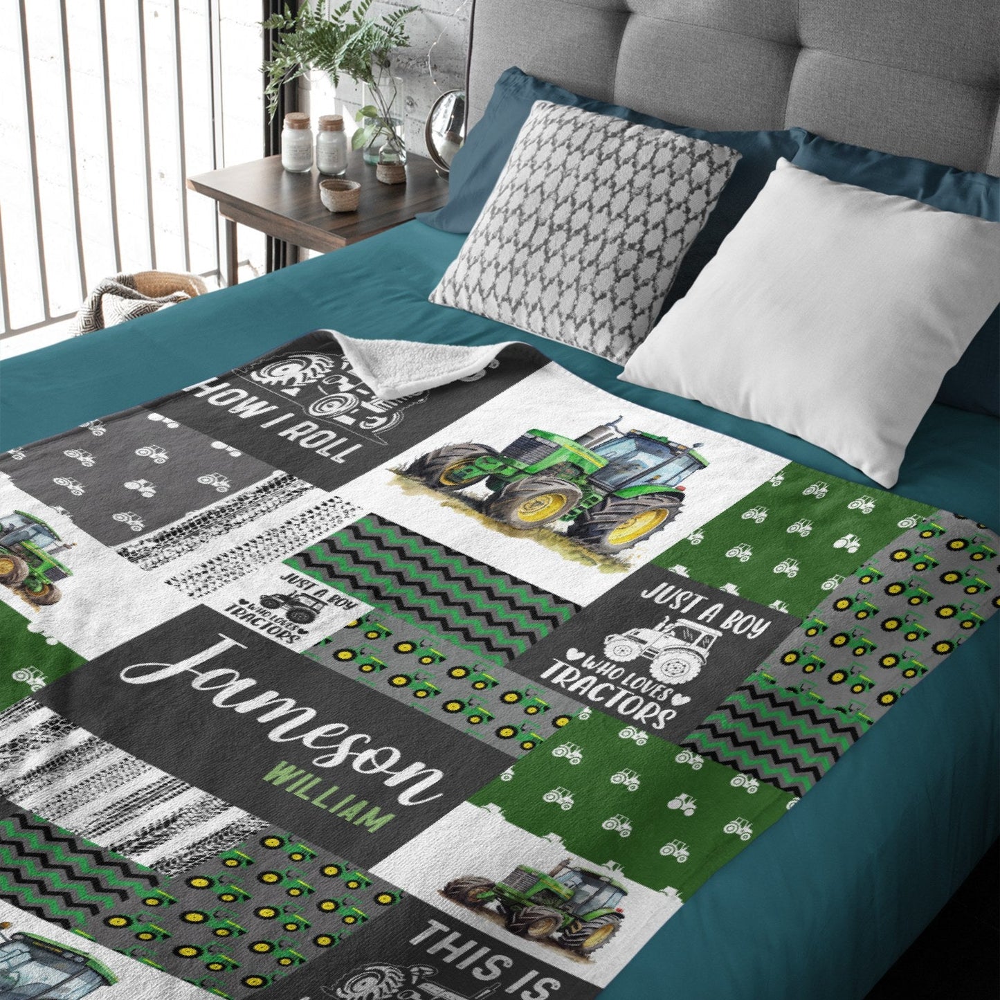 ️Custom Baby Name Blanket - Truck Tractors Blanket, Gift Blanket For Boys - Blanket For Christmas