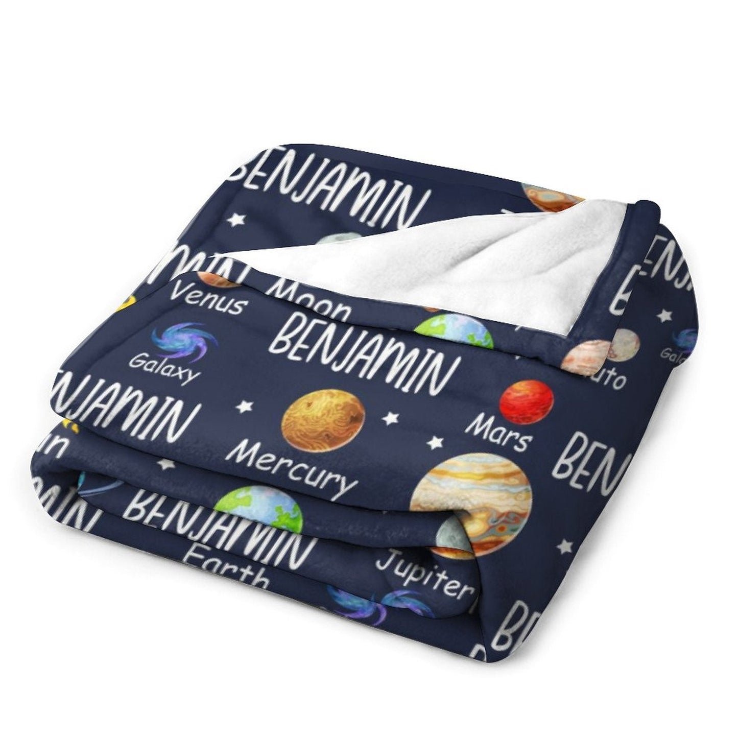 ️Space Planets Theme Custom Name Baby Blanket