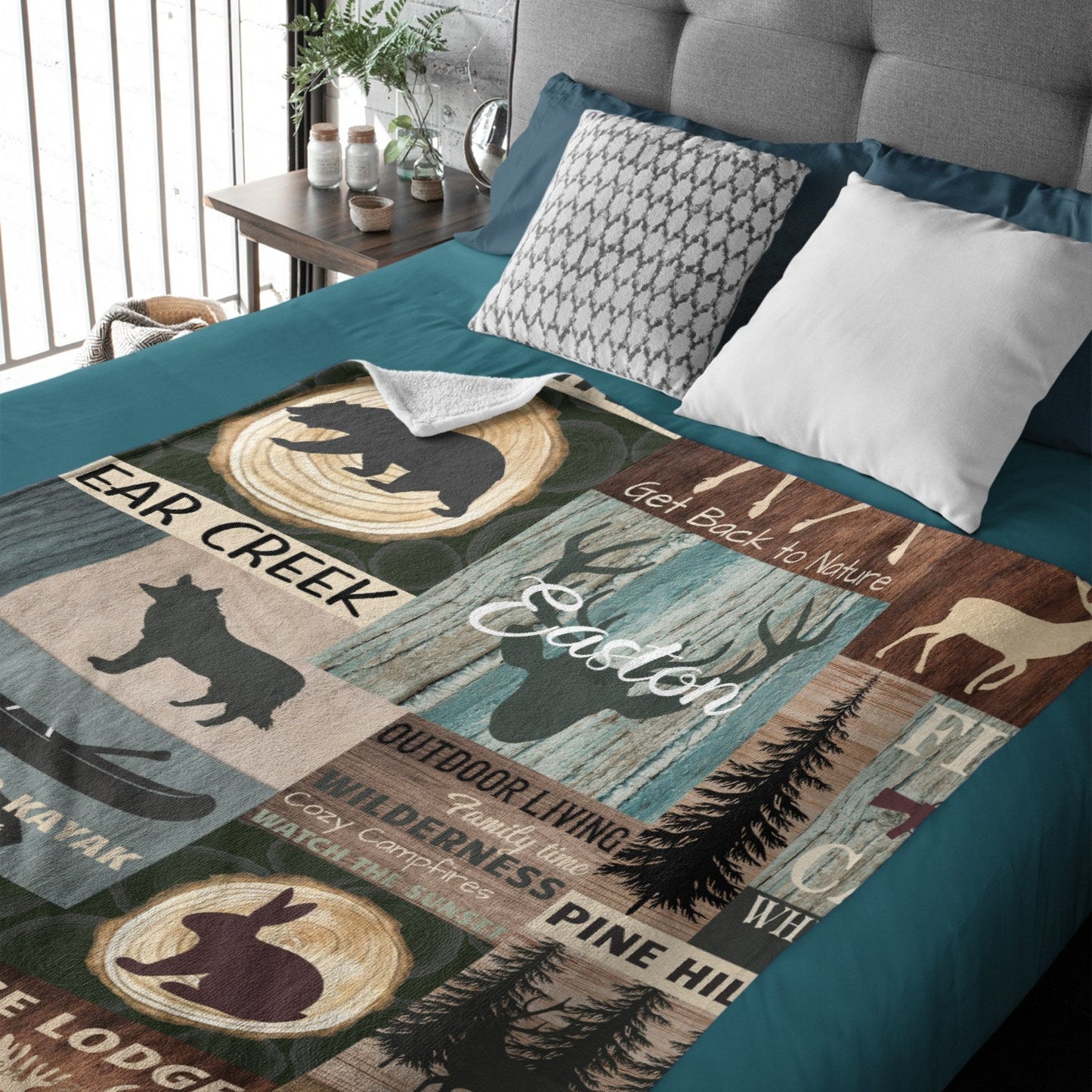 ️Personalized Woodland Deer and Bear Baby Blanket with Name